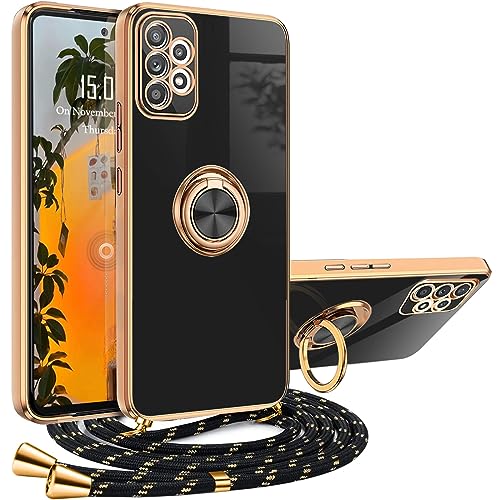 XCYYOO Handykette Samsung Galaxy A52/A52S Hülle mit Band Samsung A52/A52S Handyhülle mit Kette,Schutzhülle mit Band 360°Ring Ständer Case Luxuriös Galvanisierte Silikon Bumper Stoßfest Hülle mit Kette von XCYYOO