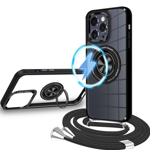 XCYYOO Handykette für iPhone 15 Pro Hülle mit Band [Kompatibel mit MagSafe] Handyhülle mit Kette Transparent Schutzhülle mit Ständer iPhone 15 Pro Hülle zum Umhängen Stoßfest Case von XCYYOO