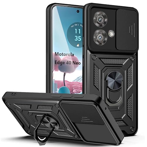 XCYYOO Hülle Motorola Edge 40 Neo mit Ring Handyhülle Magnetische Autohalterung 360° Halter Ständer Silikon Kameraschutz Schutzhülle 360 Metall Ring Halter Stoßfest Bumper Case- Schwarz von XCYYOO