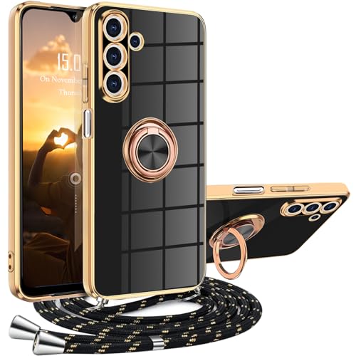 XCYYOO Hülle Samsung Galaxy A15 5G mit Band, Handyhülle Samsung Galaxy A15 5G mit Kette Kordel Ständer Kratzfest Silikon Handykette Stoßfeste Schutzhülle für Samsung Galaxy A15 5G, Schwarz von XCYYOO