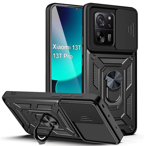 XCYYOO Hülle Xiaomi 13T/ 13T Pro mit Ring Handyhülle Magnetische Autohalterung 360° Halter Ständer Silikon Kameraschutz Schutzhülle 360 Metall Ring Halter Stoßfest Bumper Case- Schwarz von XCYYOO