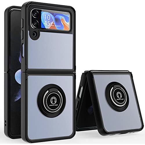 XCYYOO Hülle für Samsung Galaxy Z Flip 4 5G Schutzhülle mit 360 Grad Ring, Metall Halter Magnet Ständer, Silikon Stoßfest Handyhülle für Samsung Z Flip 4 5G Durchscheinend PC Back + Soft TPU Bumper von XCYYOO