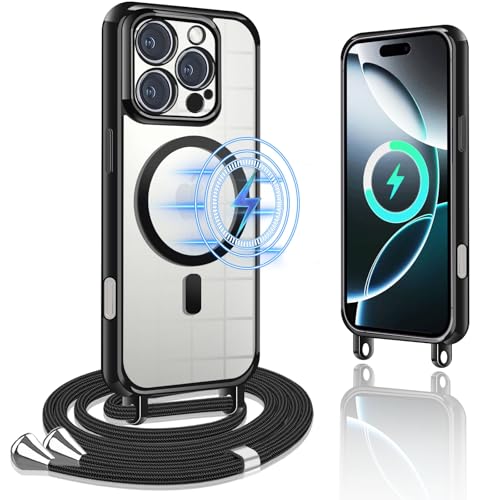 XCYYOO für iPhone 16 Pro Max Hülle mit Band,Handyhülle 16 Pro Max mit Band[Kompatibel mit Magsafe][NO.1 Magnetisch] Hardcase mit Weich Silikon Transparent Handykette Hülle für iPhone 16 Pro Max Case von XCYYOO