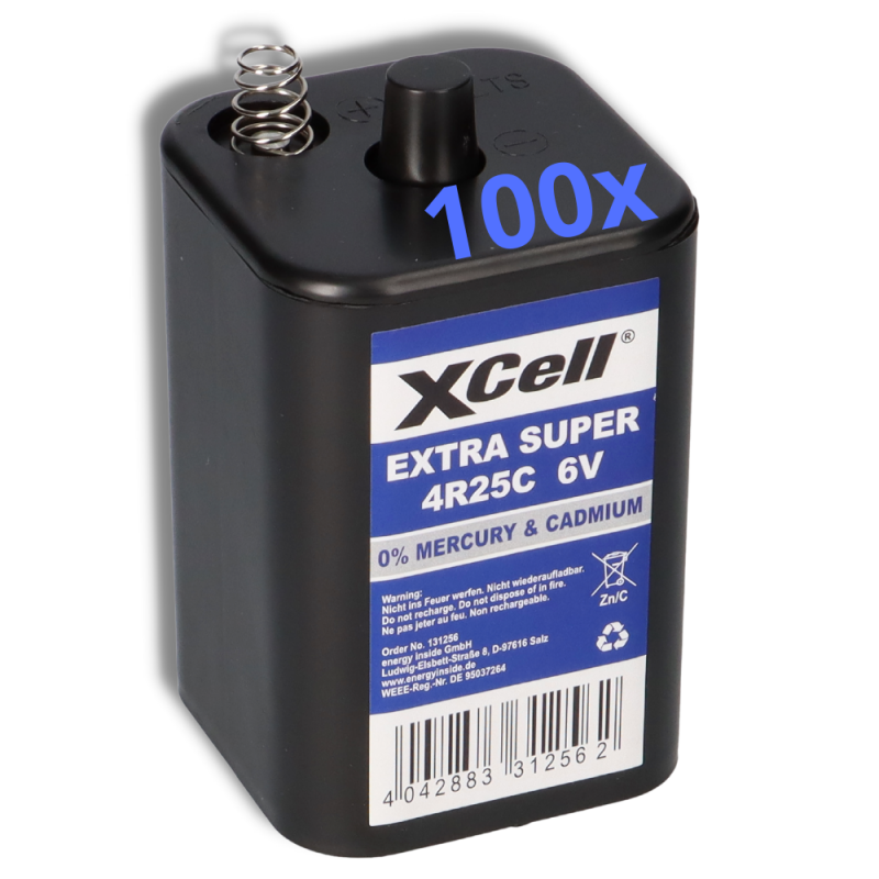 100x XCell 4R25 6V 9500mAh Blockbatterie, für Blinklampen, Baustellenlampen von XCell