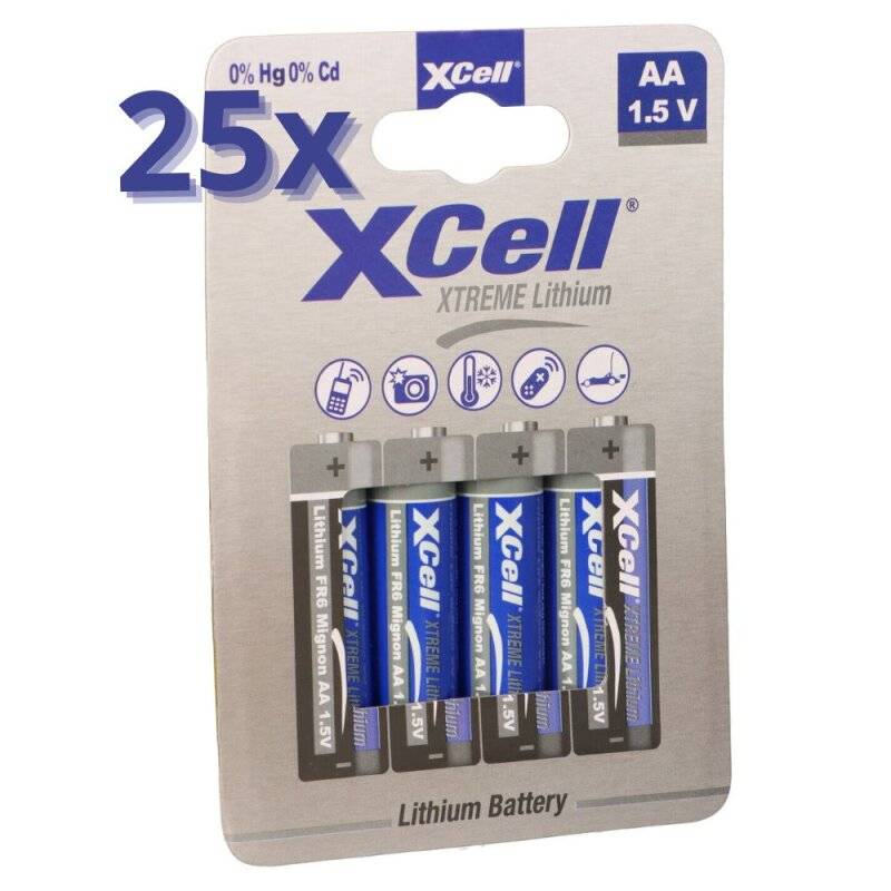 100x XTREME Lithium Batterie AA Mignon FR6 L91 XCell 25x 4er Blister von XCell