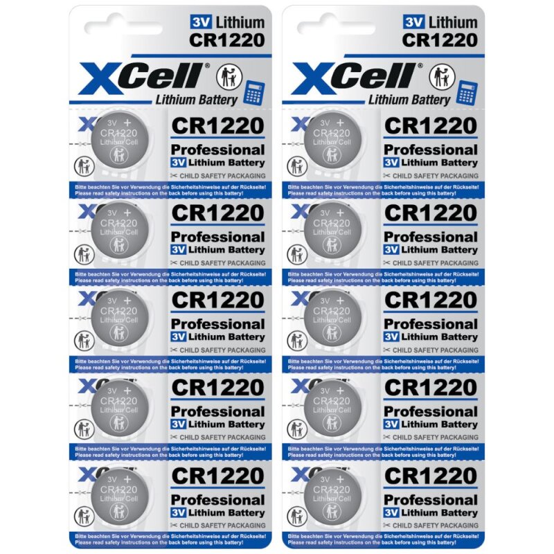 10x XCell Lithium-Knopfzelle CR1220 3V/40mAh (2x 5er-Pack) von XCell