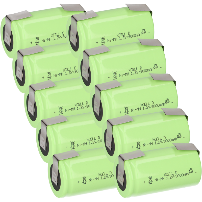 10x XCell Mono Akku Flattop Ni-MH 1,2V 9000mAh D mit U- Lötfahne von XCell