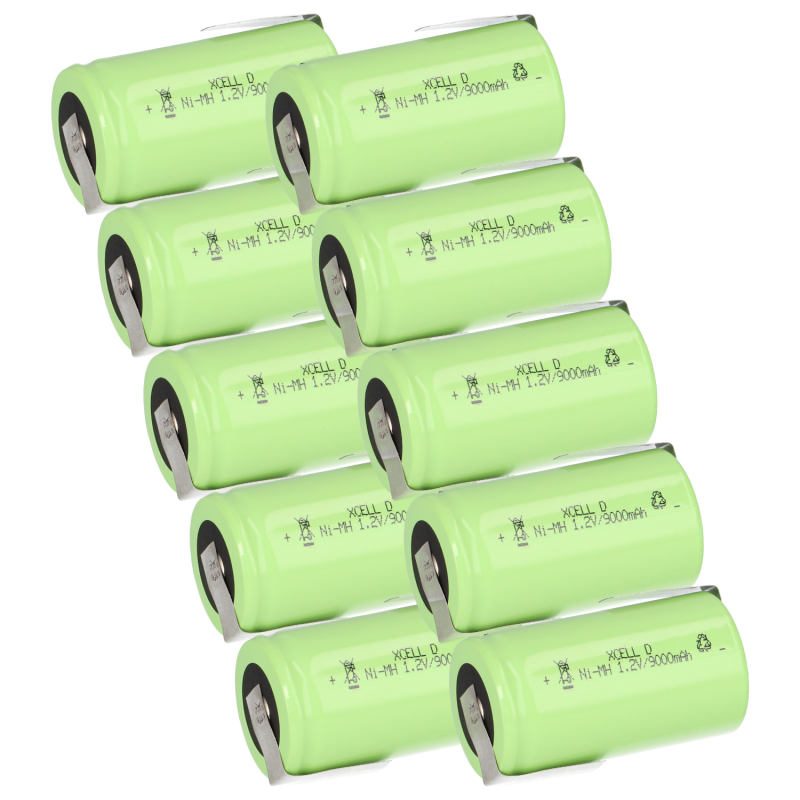 10x XCell Mono Akku Flattop Ni-MH 1,2V 9000mAh D mit Z- Lötfahne von XCell