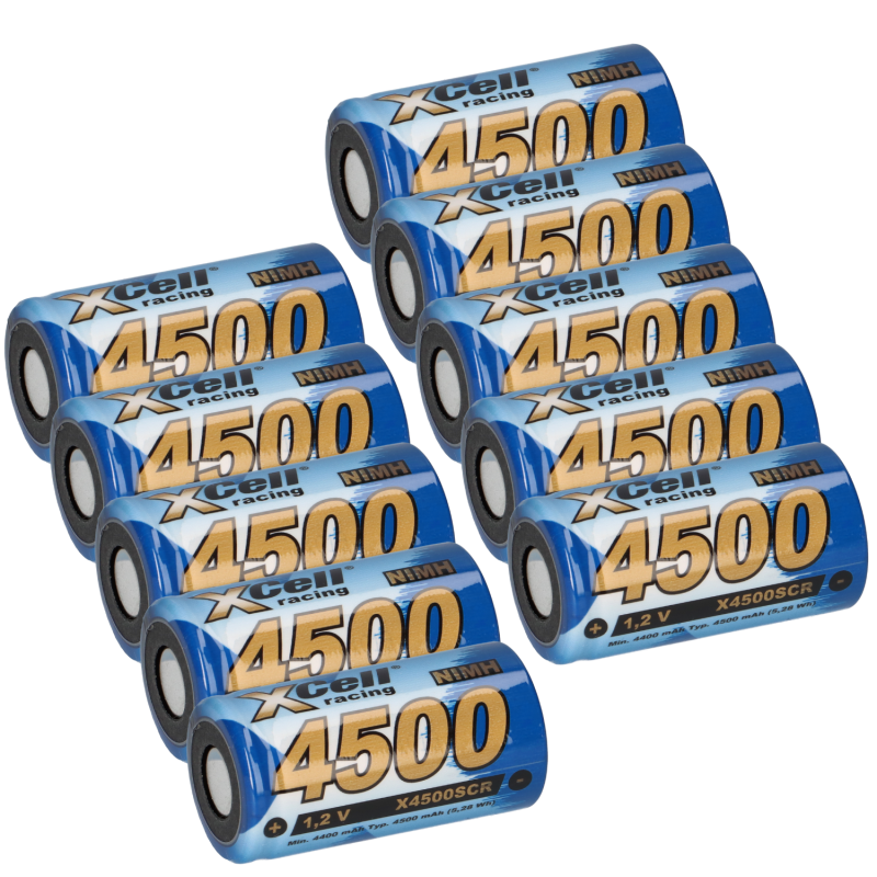 10x XCell Racing Sub-C Ni-MH 4500mAh 1,2V Sub C X4500SCR Akku Modellbau von XCell