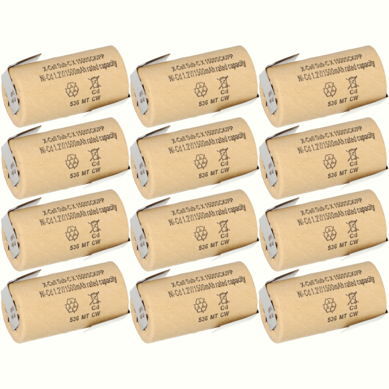 12x XCell Sub-C Hochleistungsakku mit Z- Lötfahne - 1,2V 1500 mAh Ni-CD von XCell