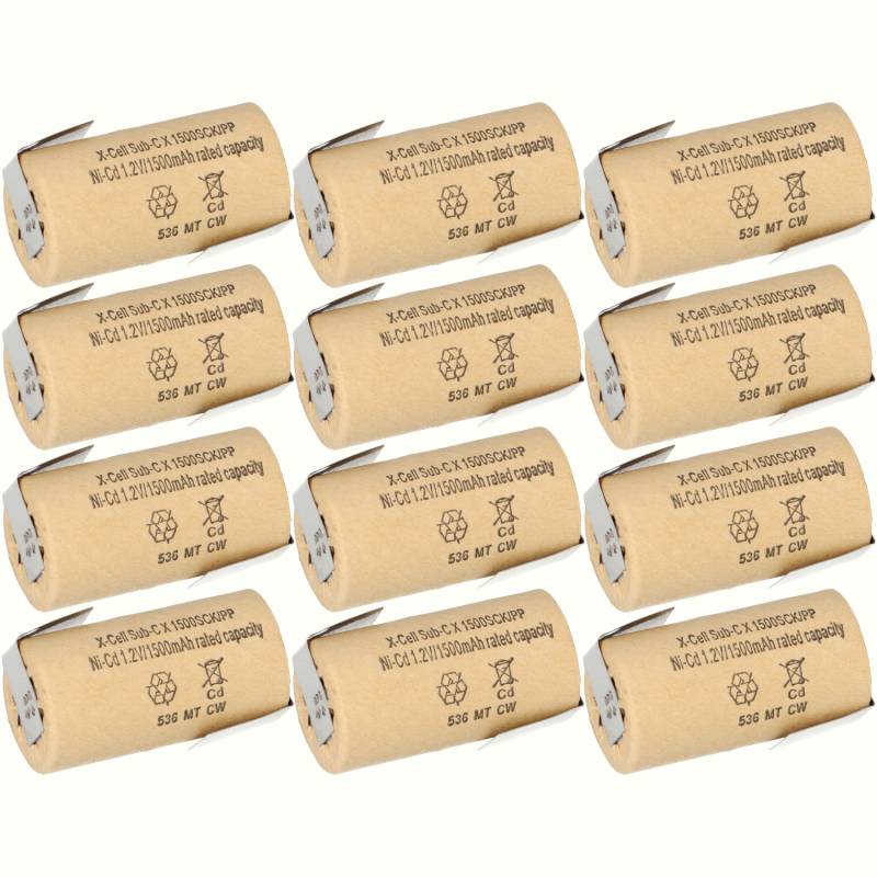 12x XCell Sub-C Hochleistungsakku mit Z- Lötfahne - 1,2V 1500 mAh Ni-CD von XCell