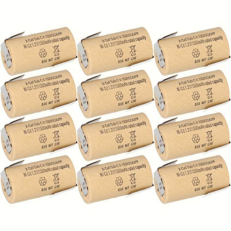 12x XCell Sub-C Hochleistungsakku mit Z- Lötfahne - 1,2V 1500 mAh Ni-CD von XCell