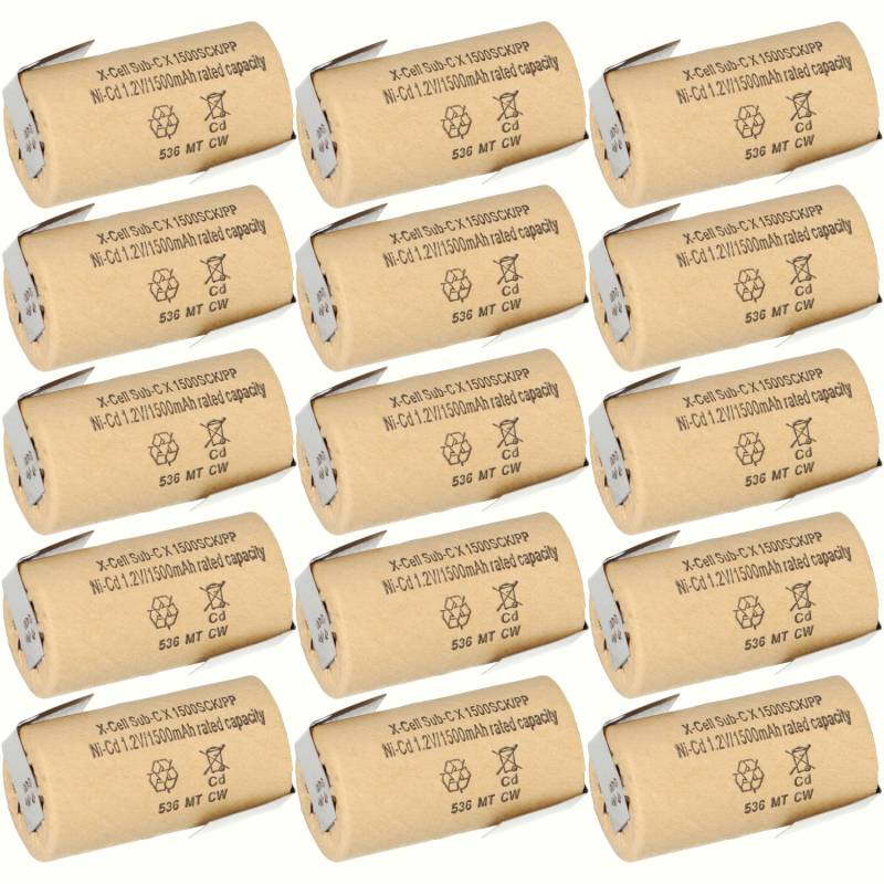 15x XCell Sub-C Hochleistungsakku mit Z- Lötfahne - 1,2V 1500 mAh Ni-CD von XCell