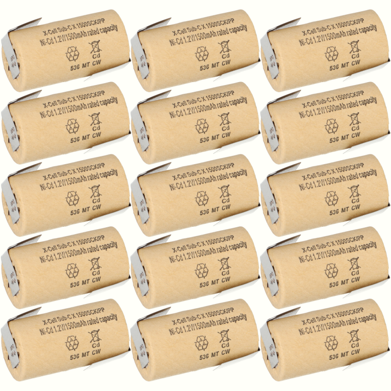 15x XCell Sub-C Hochleistungsakku mit Z- Lötfahne - 1,2V 1500 mAh Ni-CD von XCell