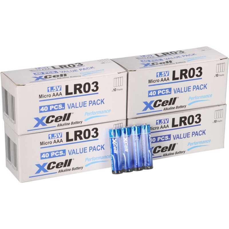 160x LR03 Micro Super Alkaline Batterie AAA XCell 40x 4er Folie von XCell