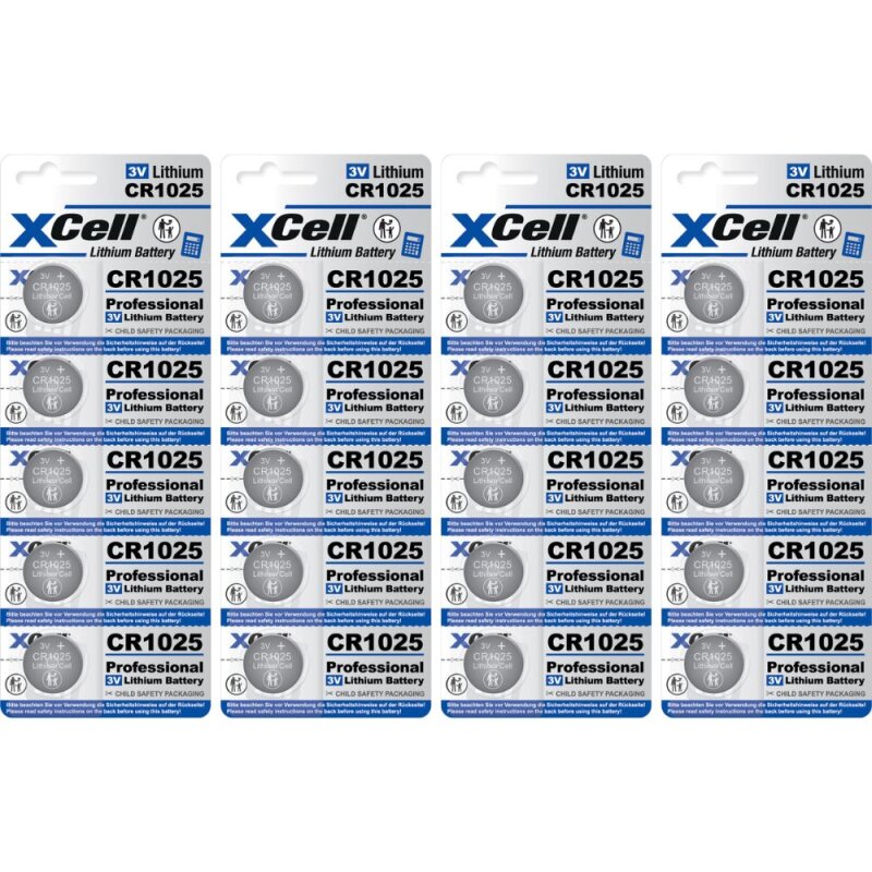 20x CR1025 XCell Lithium-Knopfzelle 3V/25mAh (4x 5er Pack) von XCell