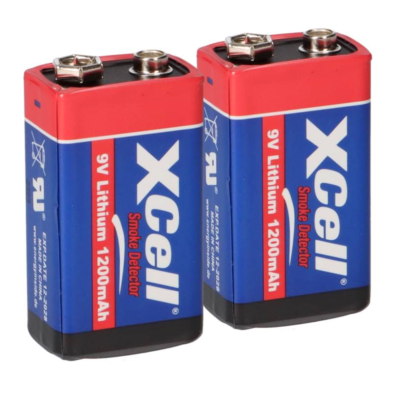 2x XCell Lithium 9V Block Hochleistungs- Batterien für Rauchmelder / Feuermelder - 10 Jahre Batterie Lebensdauer von XCell