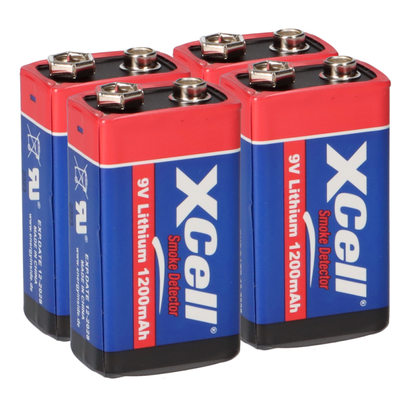 4x XCell Lithium 9V Block Hochleistungs- Batterien für Rauchmelder / Feuermelder - 10 Jahre Batterie Lebensdauer von XCell