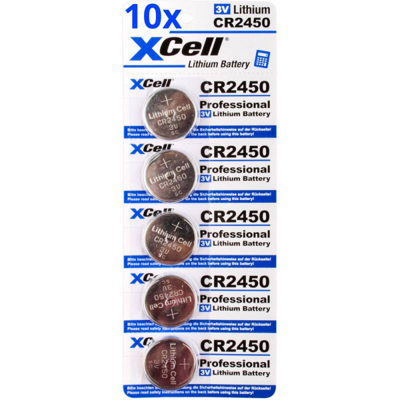 50x CR2450 Lithium-Knopfzelle 3V / 620mAh (10x 5er Pack) von XCell