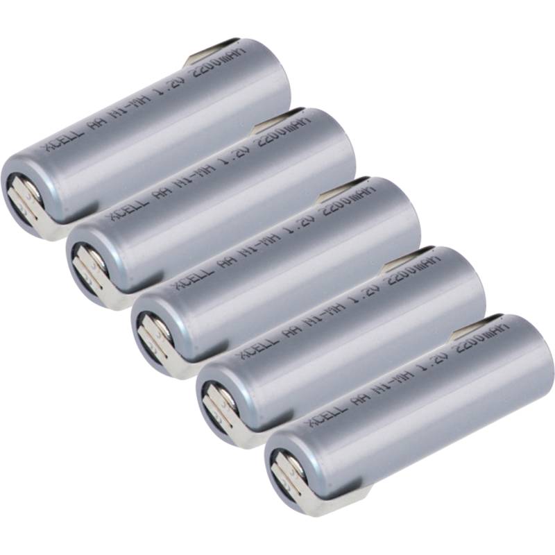 5x XCell Akku Mignon AA 2200 mAh 1,2V NiMh mit Z Lötfahne Flattop Hochstrom von XCell
