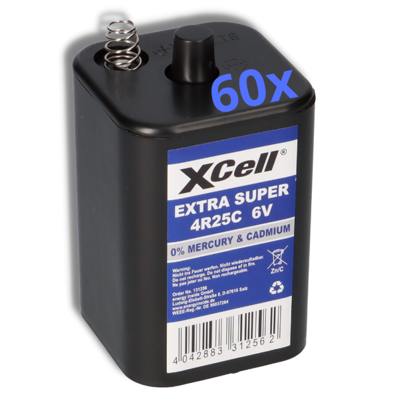 60x XCell 4R25 6V 9500mAh Blockbatterie, für Blinklampen, Baustellenlampen von XCell
