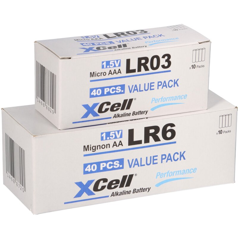 80 Batterien 40x XCell LR03 Micro AAA + 40x XCell LR6 Mignon AA 80 Batterien 40x XCell LR03 Micro AAA + 40x XCell LR6 Mignon AA von XCell