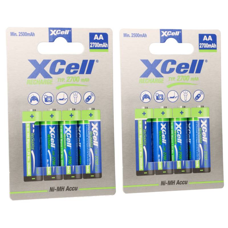 8x XCell Mignon AA Akku Ni-MH 1,2V 2700mAh im 4er Blister von XCell