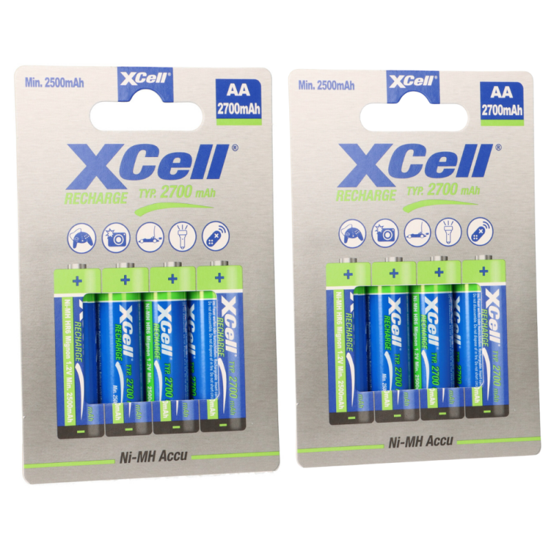 8x XCell Mignon AA Akku Ni-MH 1,2V 2700mAh im 4er Blister 8x XCell Mignon AA Akku Ni-MH 1,2V 2700mAh im 4er Blister von XCell