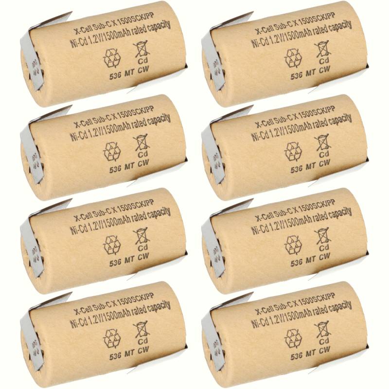 8x XCell Sub-C Hochleistungsakku mit Z- Lötfahne - 1,2V 1500 mAh Ni-CD von XCell