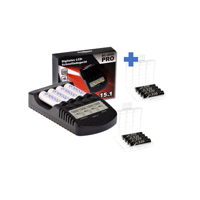 Kraftmax BC-4000 Pro Akku & USB Ladegerät + 8x LSD Plus Micro AAA 930mAh Akkus + 2 Box Kraftmax BC-4000 Pro Akku & USB Ladegerät + 8x LSD Plus Micro AAA 930mAh Akkus + 2 Box von XCell