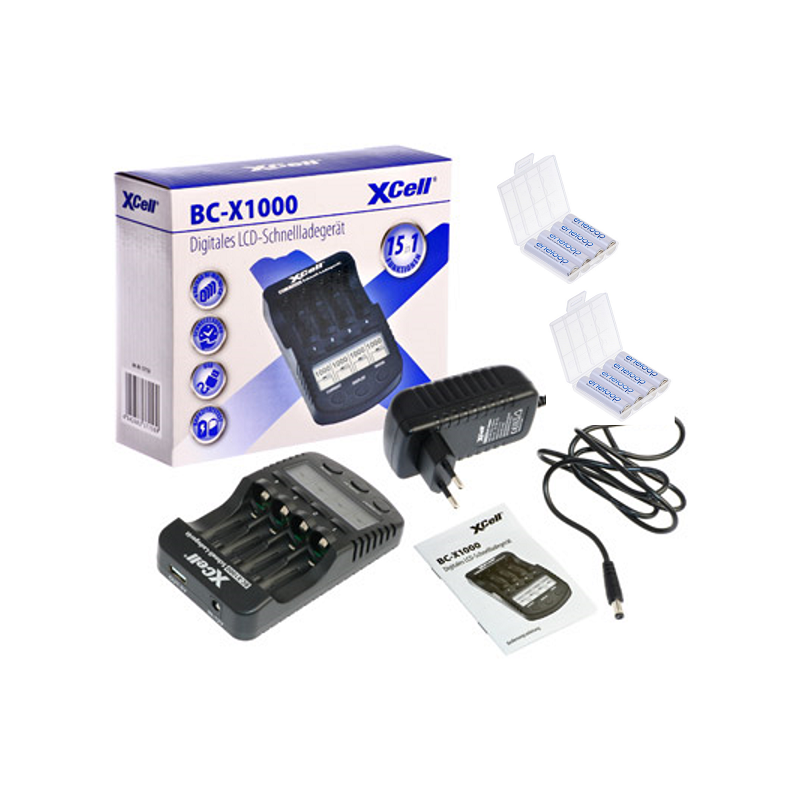 Schnellladegerät mit LCD-Display + 8x eneloop AA Mignon + 2x Akkubox Schnellladegerät mit LCD-Display + 8x eneloop AA Mignon + 2x Akkubox von XCell