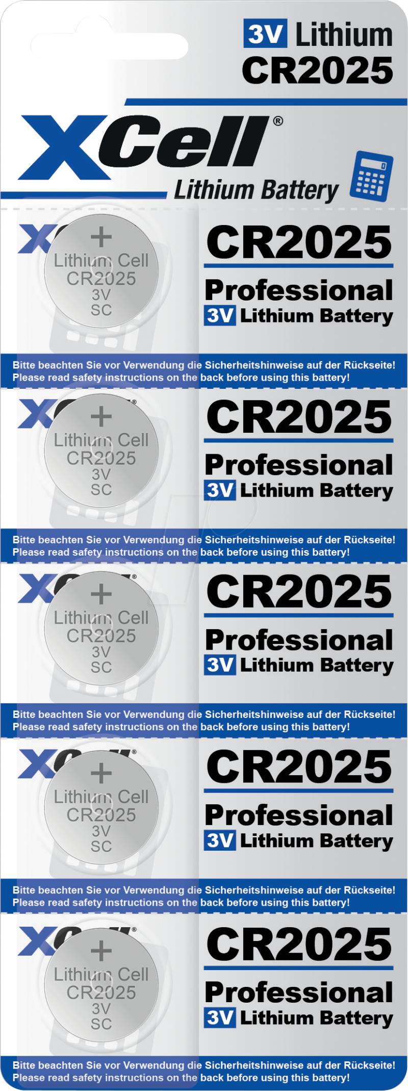 XCELL CR2025 5X - Lithium-Knopfzelle CR2025, 5er Blister von XCell