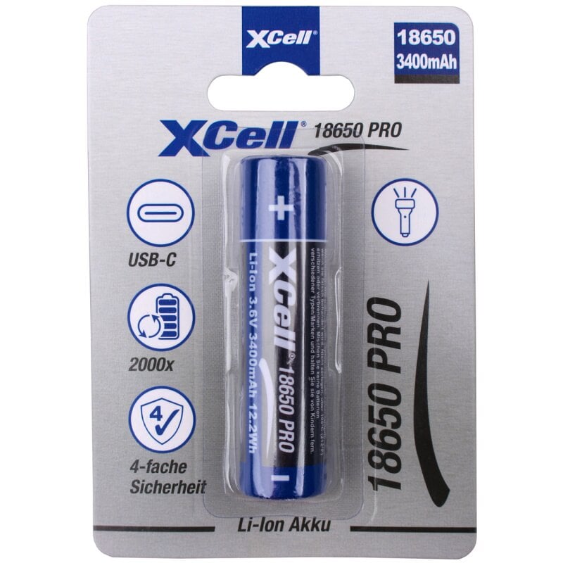 XCell 18650 Pro Li-Ion Akku 3,6V 3400mAh mit USB-C von XCell