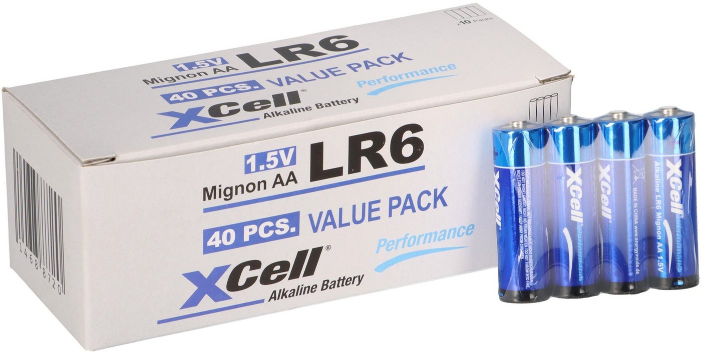 XCell 40x XCell 10x 4er Folie AA LR6 Mignon Super Alkaline Batterie Batterie XCell 40x XCell 10x 4er Folie AA LR6 Mignon Super Alkaline Batterie Batterie von XCell
