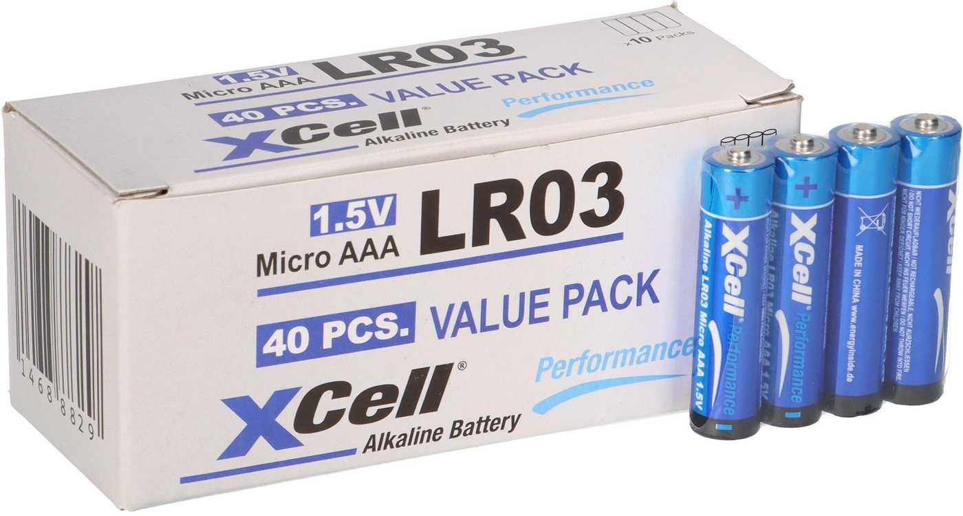 XCell 40x XCell LR03 Micro Super Alkaline Batterie AAA 10x 4er Folie Batterie von XCell