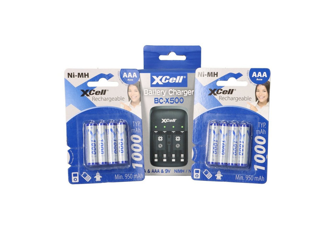 XCell Ladegerät BC-X500 + 8x AAA XCell Rechargeable 1,2V 1000mAh Akku von XCell