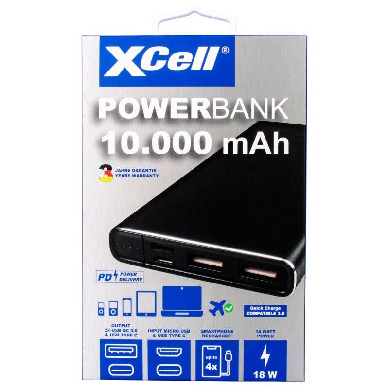 XCell Li-Poly Powerbank 10.000mAh USB Type C + 2x QC3.0 von XCell