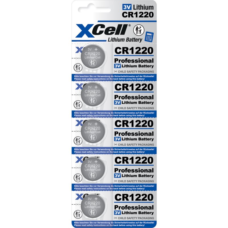 XCell Lithium-Knopfzelle CR1220 5er-Blister 3V/40mAh XCell Lithium-Knopfzelle CR1220 5er-Blister 3V/40mAh von XCell