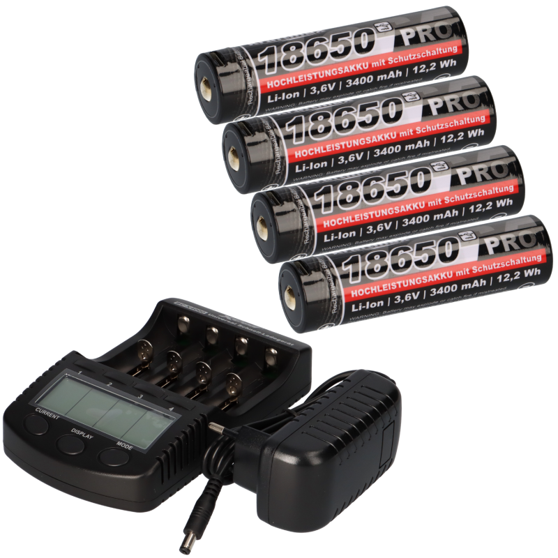 XCell Schnellladegerät BC-X4000 mit LCD-Display + 4x Akku 18650 3400mAh XCell Schnellladegerät BC-X4000 mit LCD-Display + 4x Akku 18650 3400mAh von XCell
