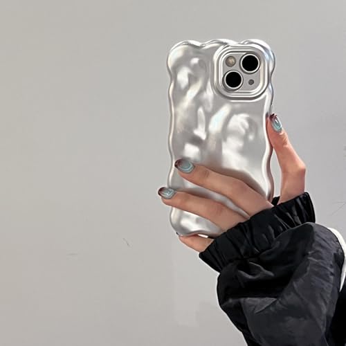 XCuihulle Handyhülle für iPhone 14 pro Hülle, Dünne Schutzhülle Silikon Case Weiche TPU Handyhülle Niedliche Einfarbig Lockige Wellenform Stoßfest Cover für Mädchen Frauen Mattsilber von XCuihulle