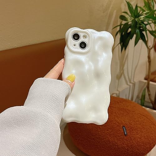 XCuihulle Handyhülle für iPhone 14 pro max Hülle, Dünne Schutzhülle Silikon Case Weiche TPU Handyhülle Niedliche Einfarbig Lockige Wellenform Stoßfest Cover für Mädchen Frauen Perlweiß von XCuihulle