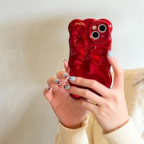 XCuihulle Handyhülle für iPhone 14 pro max Hülle, Dünne Schutzhülle Silikon Case Weiche TPU Handyhülle Niedliche Einfarbig Lockige Wellenform Stoßfest Cover für Mädchen Frauen rot von XCuihulle