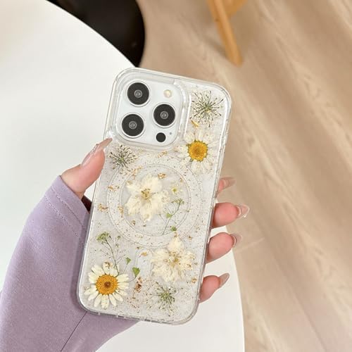 XCuihulle Magnetisch Hülle für iPhone 16 Pro Transparent Handyhülle iPhone 16 Pro Hülle Blumen Glitzer Echte Getrocknete Floral Schutzhülle Stoßfest Weich Silikon Case Cover-Gelb XCuihulle Magnetisch Hülle für iPhone 16 Pro Transparent Handyhülle iPhone 16 Pro Hülle Blumen Glitzer Echte Getrocknete Floral Schutzhülle Stoßfest Weich Silikon Case Cover-Gelb von XCuihulle