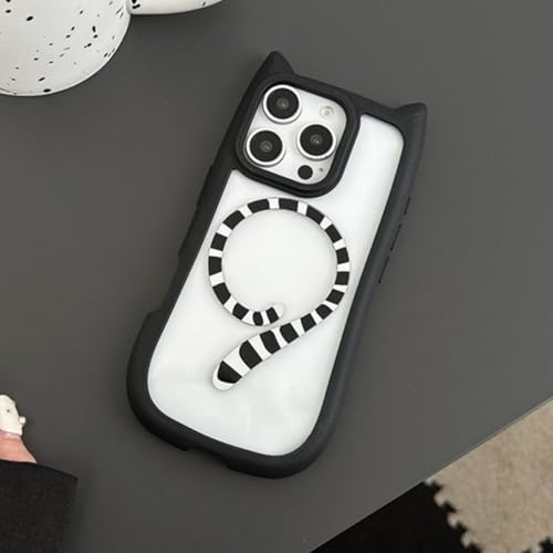 XCuihulle iPhone 16 Plus Magnetische Hülle Transparent Handyhülle iPhone 16 Plus Case Niedliche 3D Ohren Katzenschwanz Cartoon Design Weiche TPU Stoßfest Schutzhülle für Mädchen-Schwarz Zebra von XCuihulle
