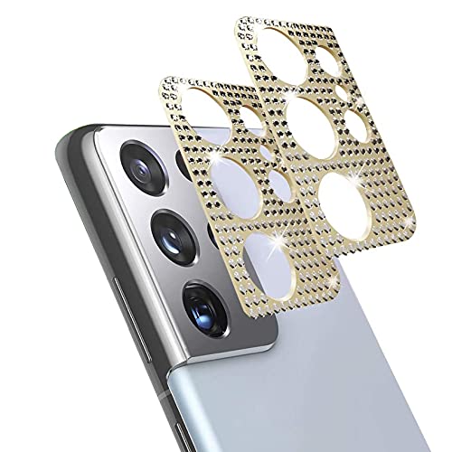 Bling Diamond Kameraobjektiv Schutzhülle Glitter Metal Crystal Shine Kameraabdeckung (für Samsung Galaxy S21 Ultra, Gold) von XDMEI