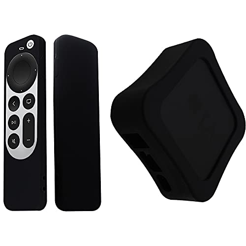 TV-Box Silikonhülle Anti-Rutsch Stoßfest Fernbedienung Schutzhülle Set für 2021 Apple TV 4K 6. Generation (Schwarz) von XDMEI