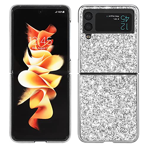 XDMEI für Samsung Galaxy Z Flip 3 5G Glitzer Hülle Luxus Diamant glänzend Funkelnde Harte PC Handyhülle TPU Weicher Rahmen Stoßfeste Schutzhülle (Silber) von XDMEI