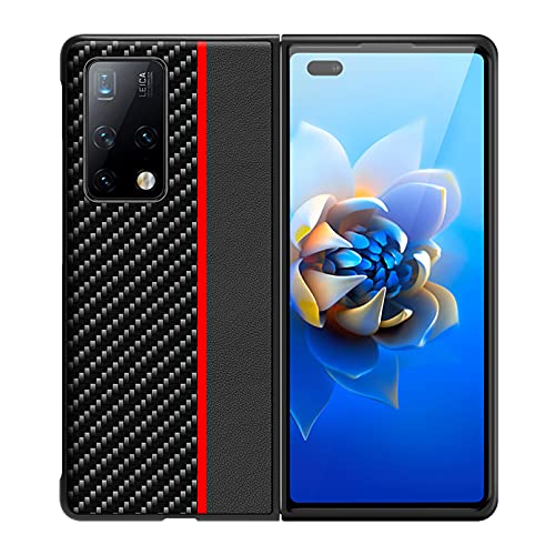 für Huawei Mate X2 Kohlefaser Ledertasche Schutzhülle Hybrid Hard Shockproof Bumper Case (rot) von XDMEI