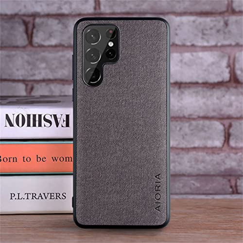 XDMEI für Samsung Galaxy S22 Ultra Hülle Luxus Textil Stoff Hülle TPU Weicher Rahmen Stoßfeste Schutzhülle (für Samsung Galaxy S22 Ultra, Dunkelgrau) von XDMEI