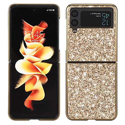 für Samsung Galaxy Z Flip 3 5G Glitzer Hülle Luxus Diamant glänzend Funkelnde Harte PC Handyhülle TPU Weicher Rahmen Stoßfeste Schutzhülle (Gold) von XDMEI